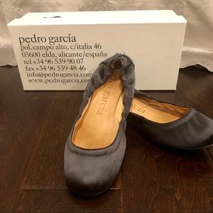 Pedro Garcia Iris Off-Black Satin Ballet Flats